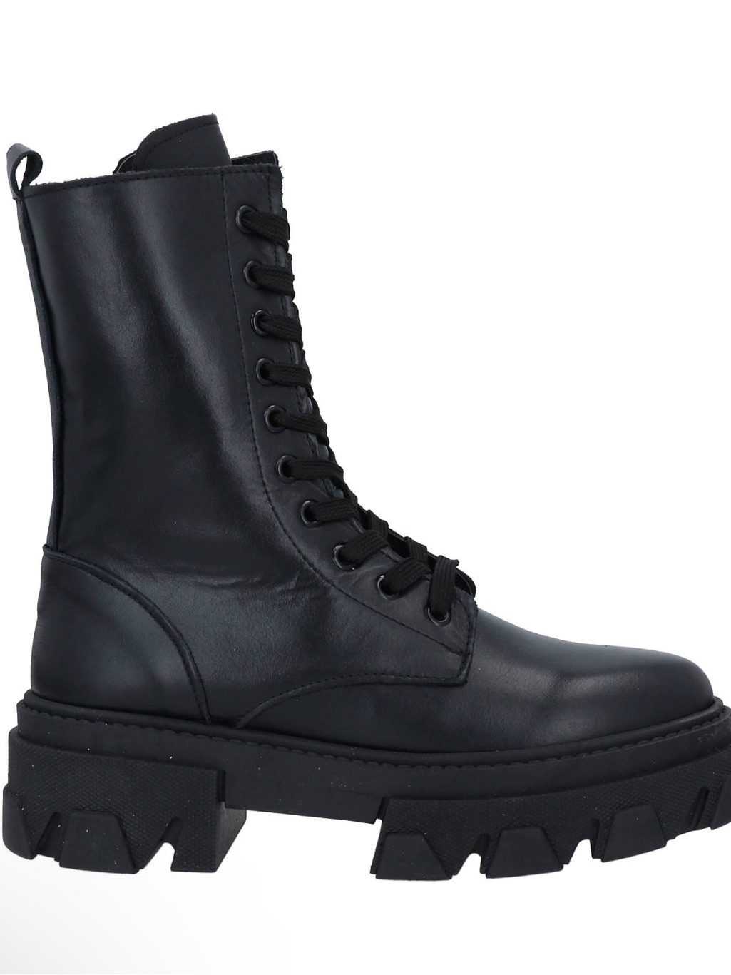 Black Combat Moto Boots - Chunky Lug Sole